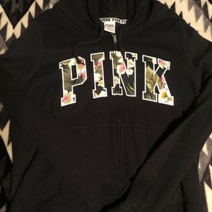 VS pink floral zip up hoodie sz large nwot